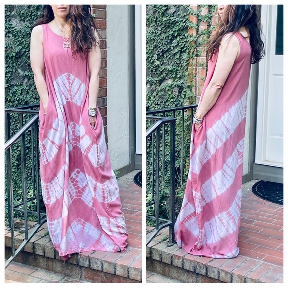 #07 Tie Dye loose fit sleeveless pockets maxi dress - Picture 2 of 8